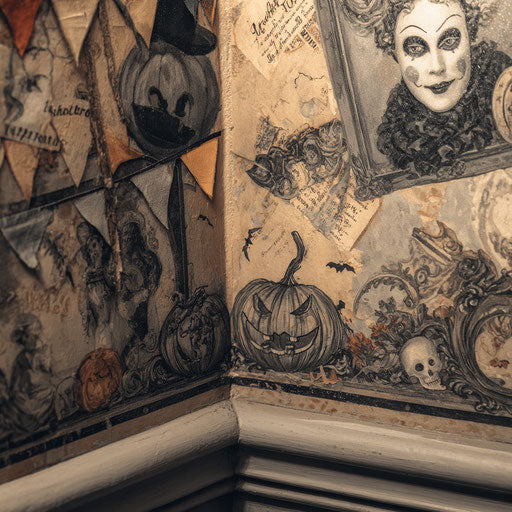 Corner Decoration Featuring Halloween and Theatrical Themes