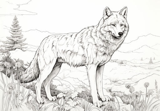 Wolf coloring page in the 1860-1969 style