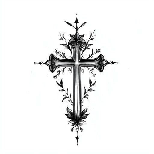 Minimalist cross on white background - Small stylish tattoo sketch