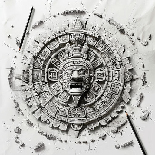 Mexican Aztec calendar in detailed graphite