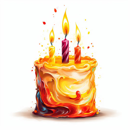 Birthday candle drawing in Oil painting style, on white background