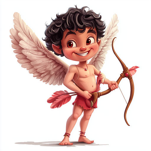 Humorous caricature of a cupid with human characteristics