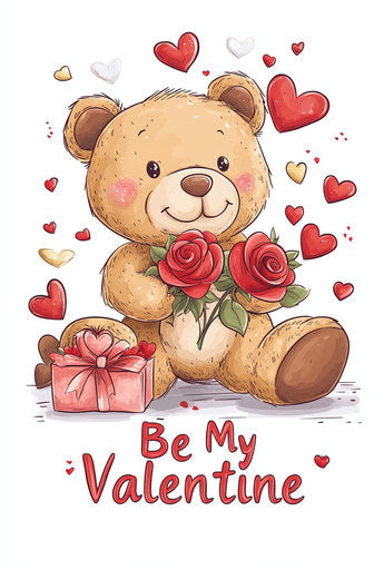 Chocolate Heart with Teddy Bear and Roses