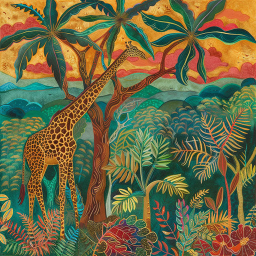 A giraffe reaching for the highest leaves on an acacia tree