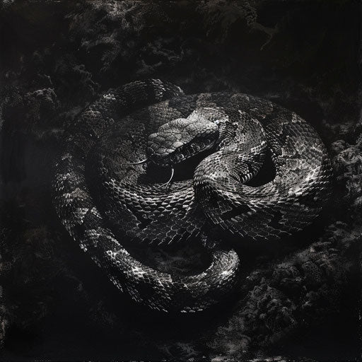Rattlesnake with dramatic shadows and dark lighting
