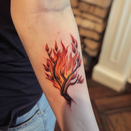 Burning Bush in Red and Orange Flames on White Background