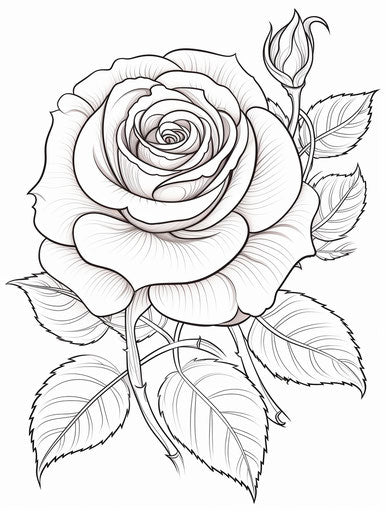 Coloring pages of roses, flower and nature motifs style, strong lines, delicate colors 3:4