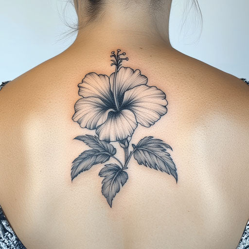 Hibiscus flower tattoo on Pure White Background Gerald Brom style on back