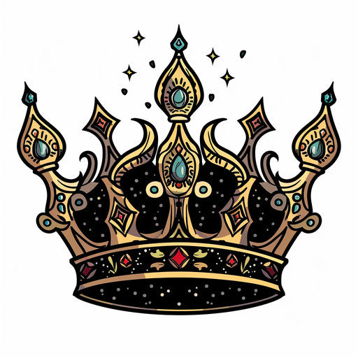 Gold crown silhouette with sparkling jewel tones