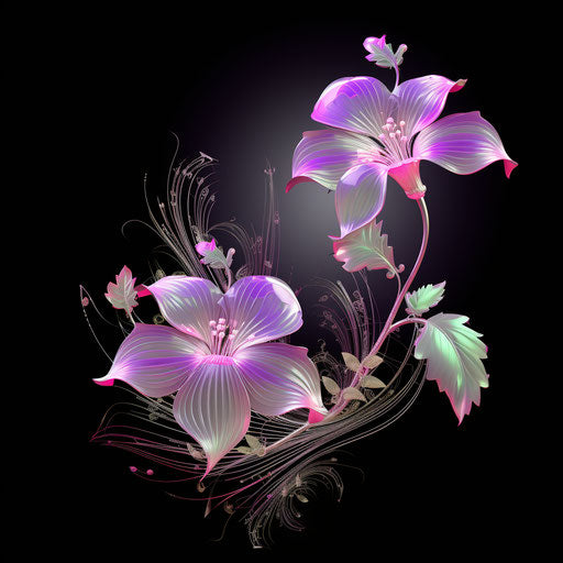 Flowers and leaf design in purple and green