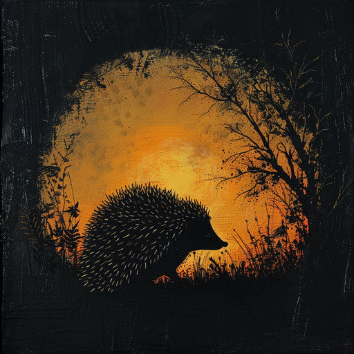 Hedgehog silhouette under the warm glow of the autumn moon