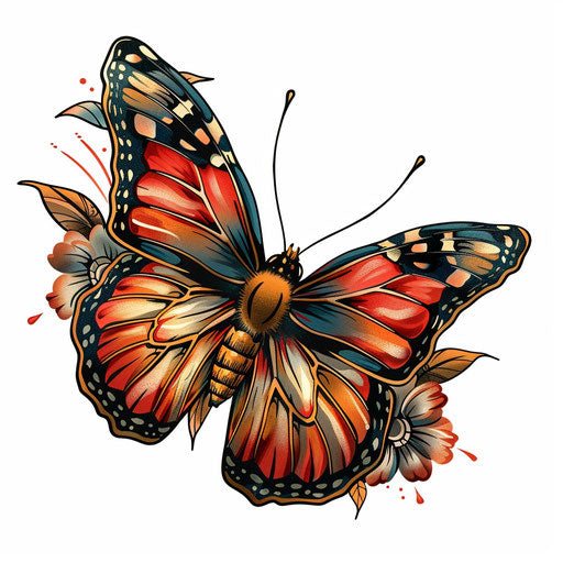 Monarch butterfly in traditional Japanese tattoo style