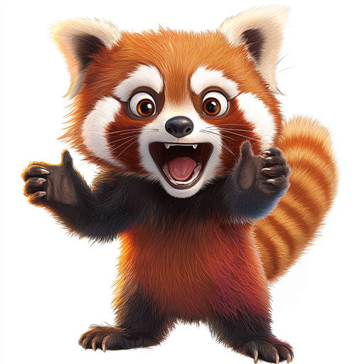 Humorous caricature of red panda with human characteristics