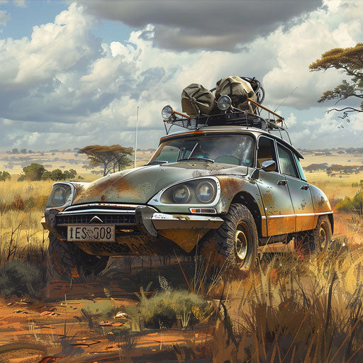 Wild exploration in Citroen DS 20 outfitted for safari
