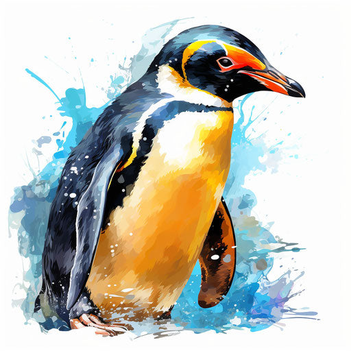 Penguin clipart in the style of Oil painting, on a white background