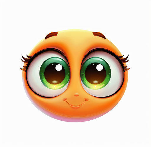 Cute cartoon face with large expressive eyes and eyelashes