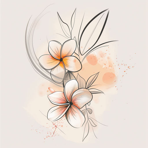 Ethereal flat tattoo sketch in clipart style of plumeria