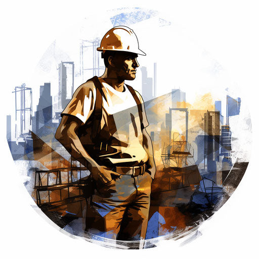 Construction clipart in the style of Chiaroscuro Art, on a white background