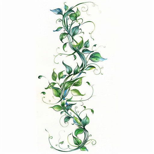 Elegant flat tattoo sketch with watercolor effects of a jagua vine winding gracefully