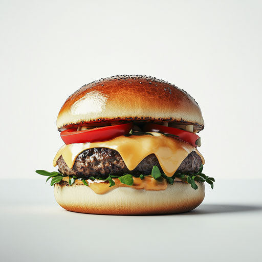 3D cheeseburger on flat white background, isolated clipart
