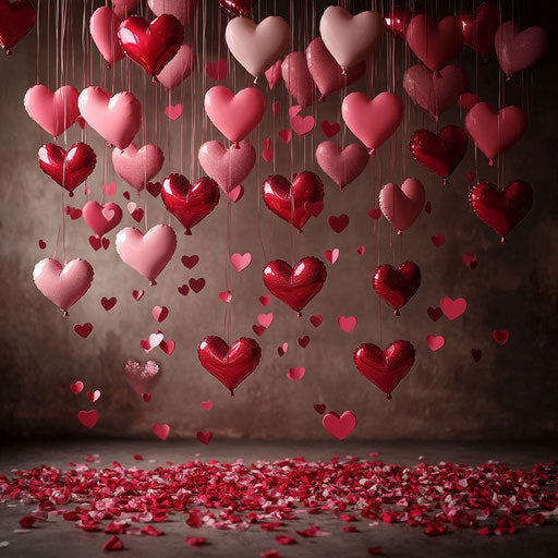 Valentine's Day backdrop with heart-shaped balloons