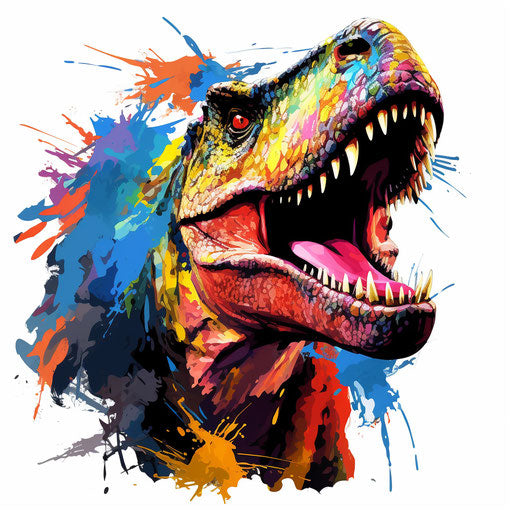 T-rex clipart in the style of Impressionistic Art, on white background