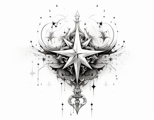 Stars tattoo design, graphic black and white 51:40