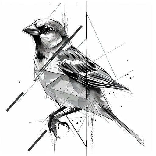 Geometric bird tattoo, abstract and modern