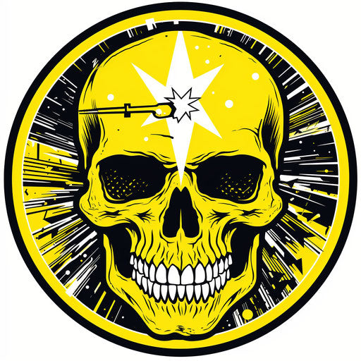 Skull in a thunderbolt on a black and white circle