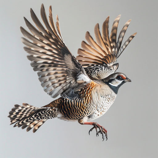 Quail bird in flight with spread wings