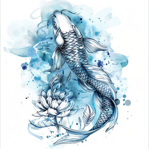 Tattoo sketch of a koi fish in soft watercolor