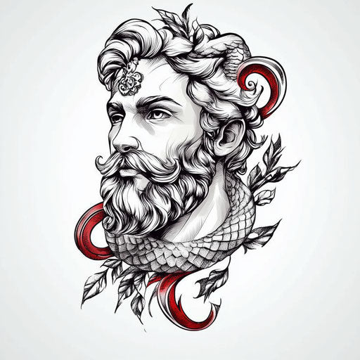 Neo-traditional constantine tattoo on white background