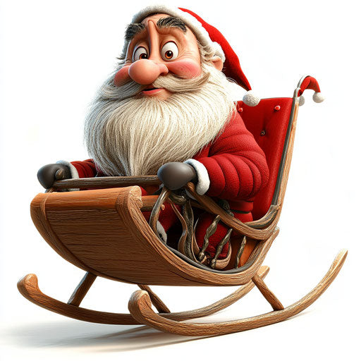 Humorous caricature of a Santa sleigh with human characteristics