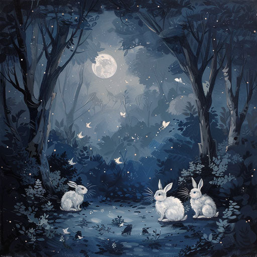 Bunnies enjoying a moonlit night in the forest