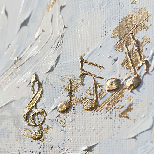 Music notes in gold on white canvas