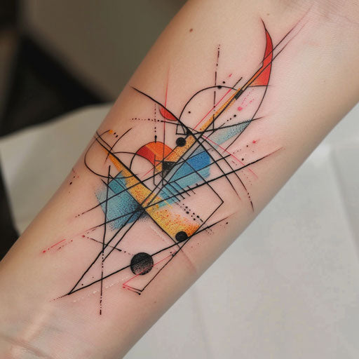 Vividly colored abstract geometric tattoo on white