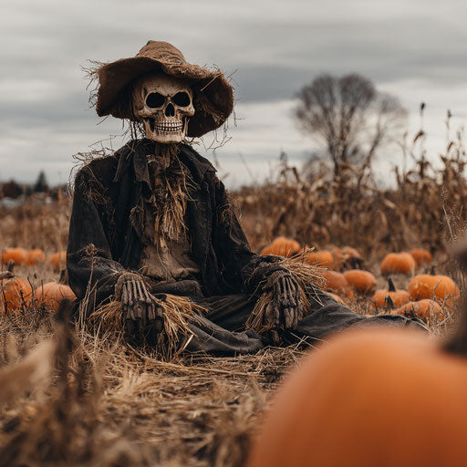 Skeleton Scarecrow Amidst the Pumpkins