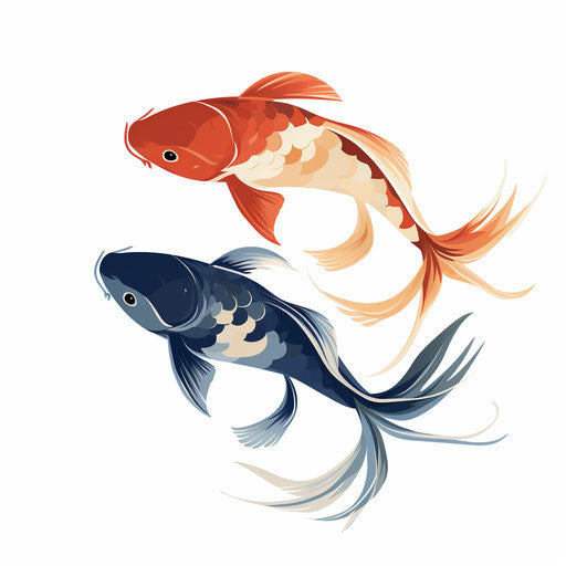 Koi fish in Minimalist style, on white background