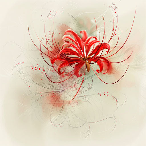 Dreamy sketch of a red spider lily with soft blurs