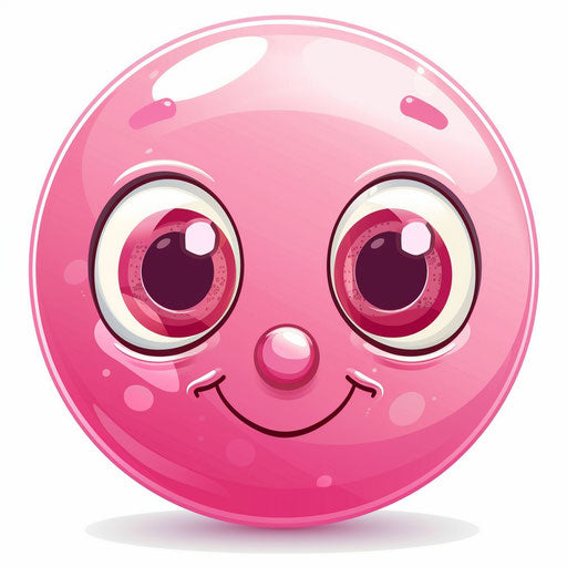 Cute pink smiley face with large eyes and nose