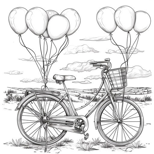 Flying bike with colorful balloons