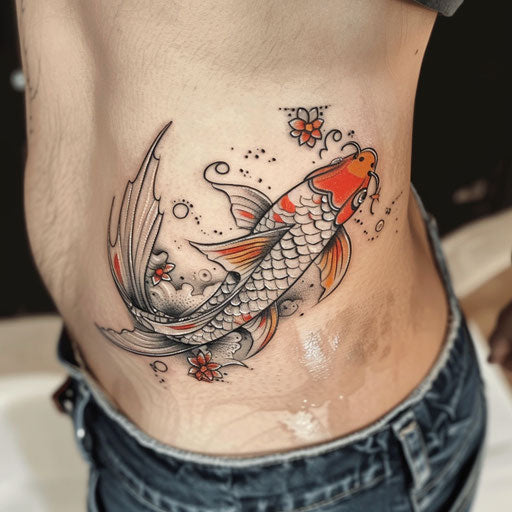 Spiritual tattoos of a koi fish swimming upstream