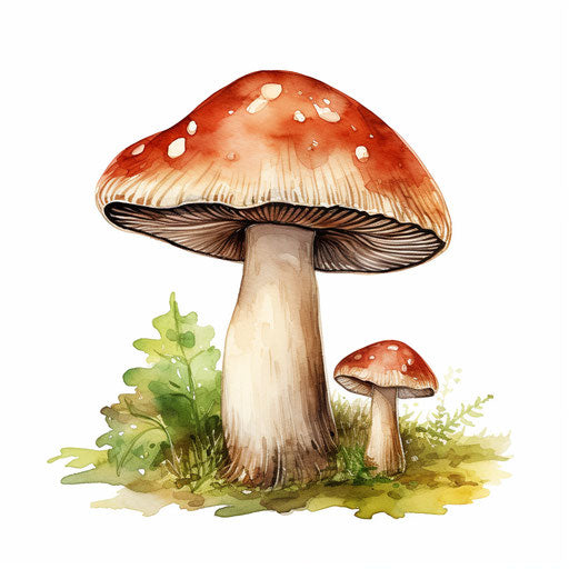 Watercolor style mushroom clipart on white background