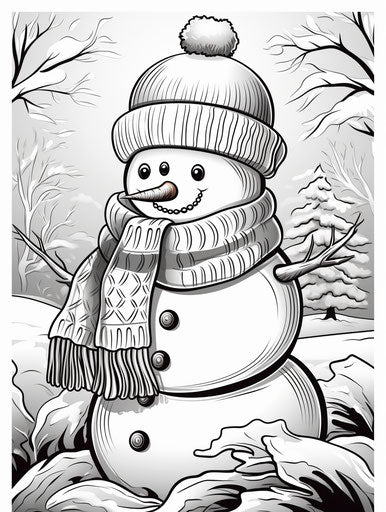 Snowman coloring page with hat and scarf