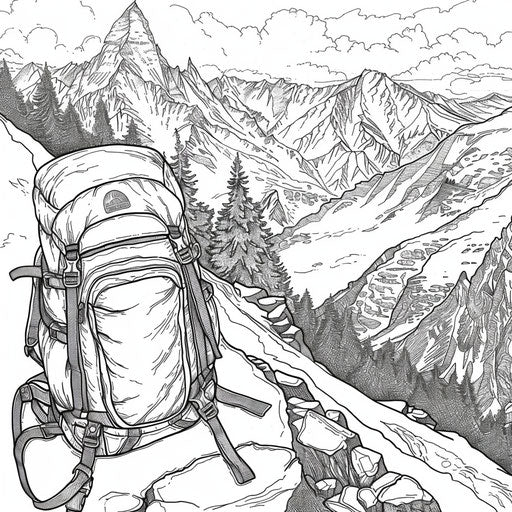 Backpack on mountain peak with breathtaking view