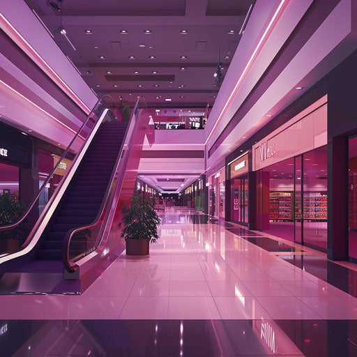 Realistic mall clipart on burgundy background with luminous effect