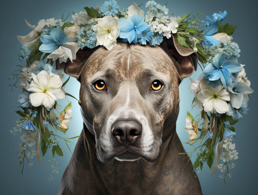 Dog with flowers in a ring