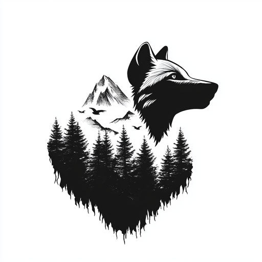 Minimalist black wolf on white background