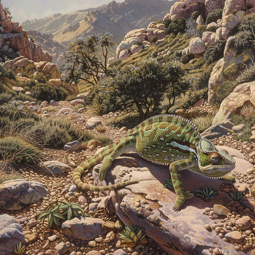 Chameleon blending into rocky mountain path