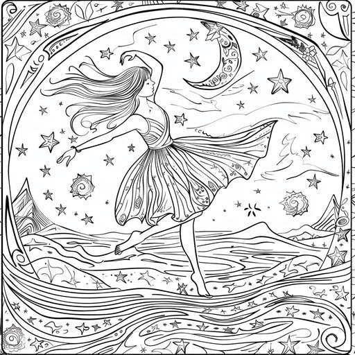 Whimsical dancer in starry sky